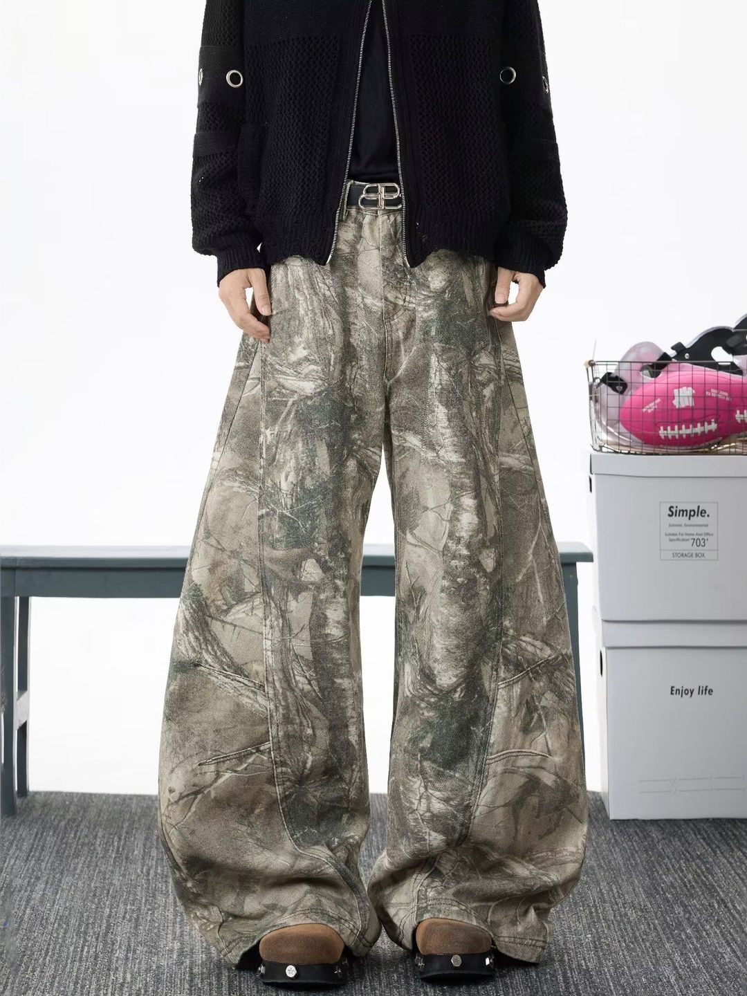 Men Wide Leg Mid-Rise Printed Jeans