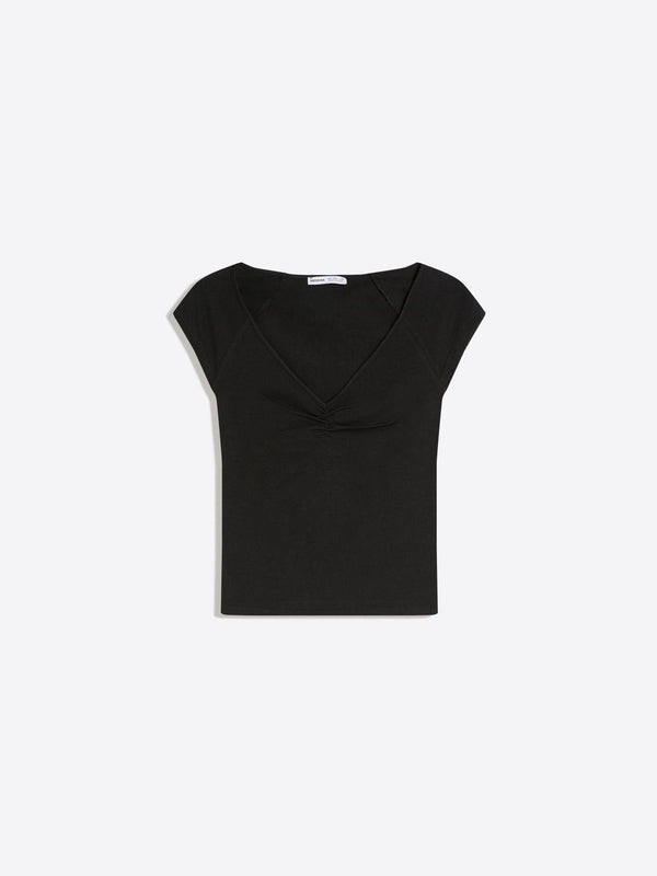 Gathered short sleeve T-shirt