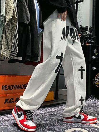 Men Straight Fit Light Fade Printed Jeans