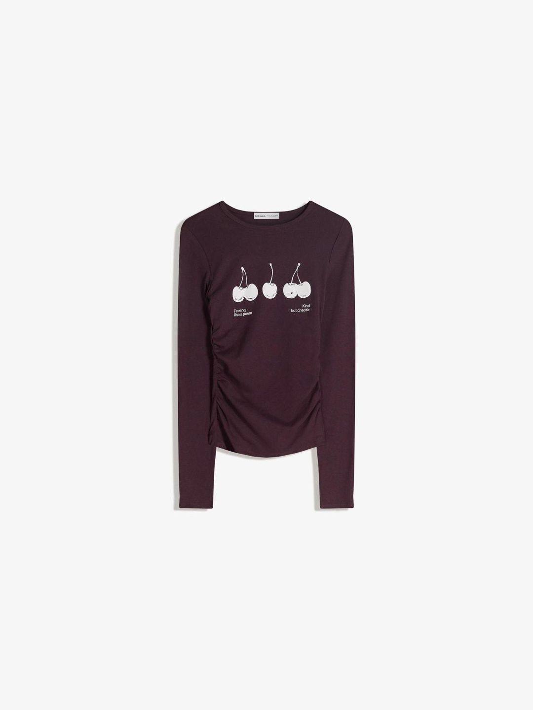 Long sleeve ruched print T-shirt