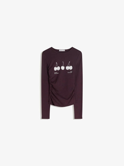Long sleeve ruched print T-shirt