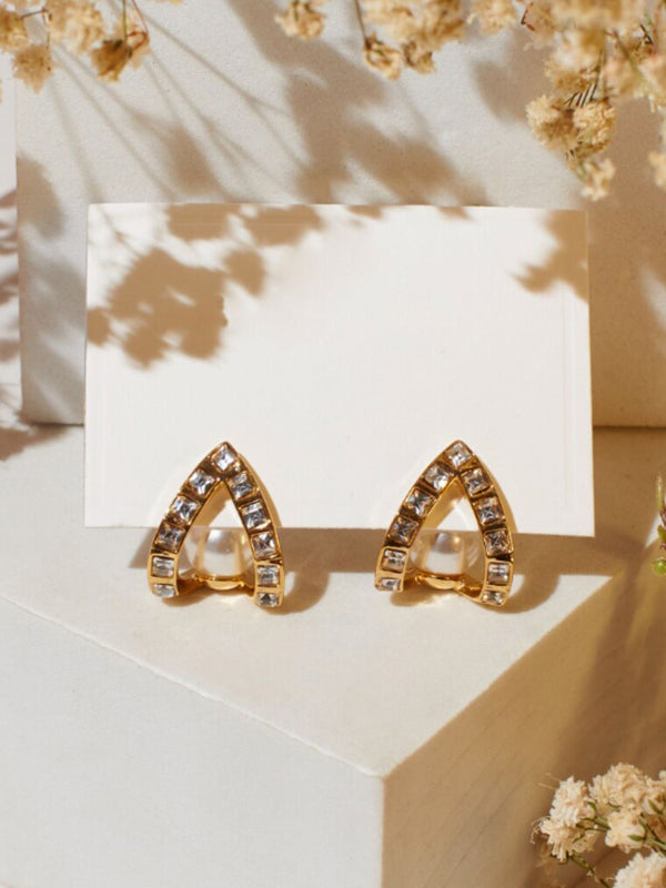 SALTY Gold-Plated Artificial Stones-Studded Contemporary Studs Earrings