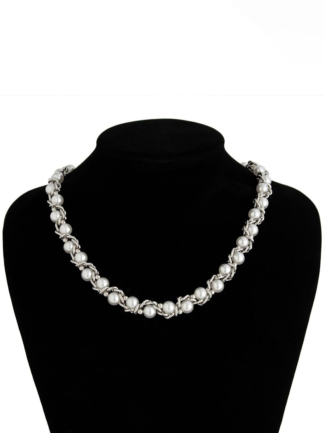 Silver-Plated Artificial Stones Beaded Necklace
