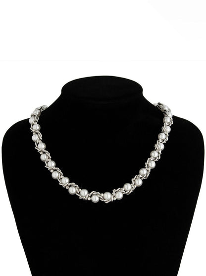 Silver-Plated Artificial Stones Beaded Necklace