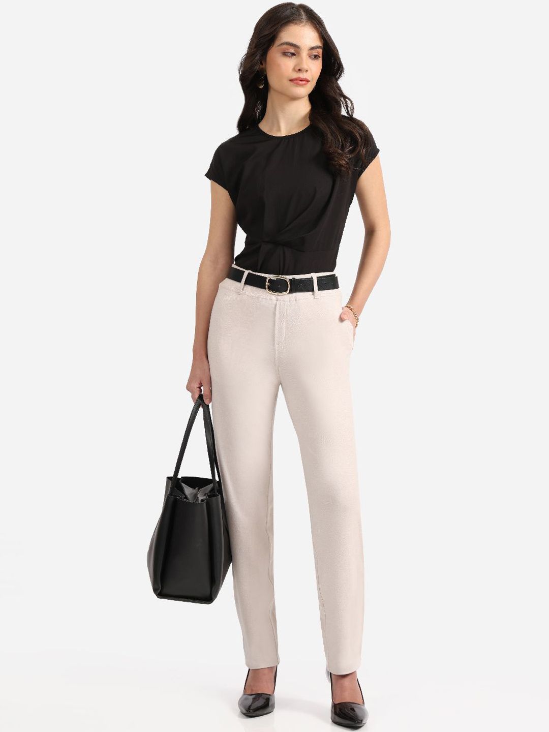 Women Straight Fit High-Rise Formal Trousers