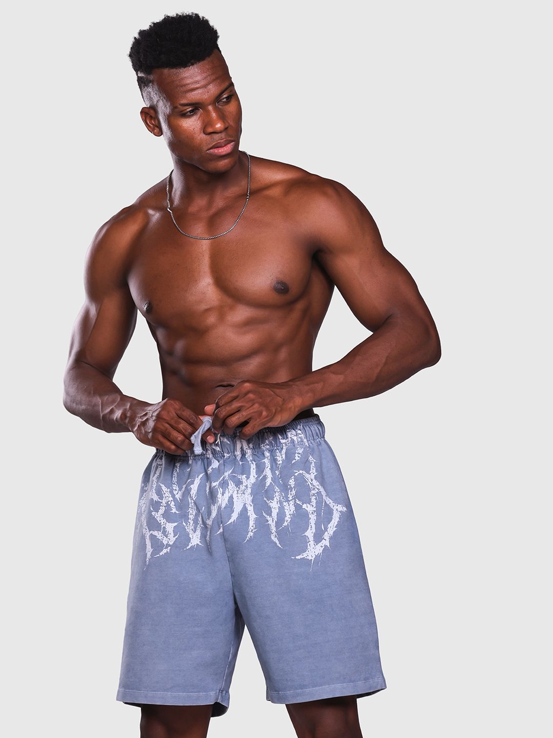 Men Floral Acid Wash Denim Sports Shorts