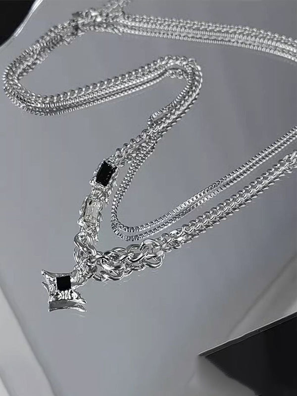 Stainless Steel Silver-Plated Artificial Stones Minimal Necklace