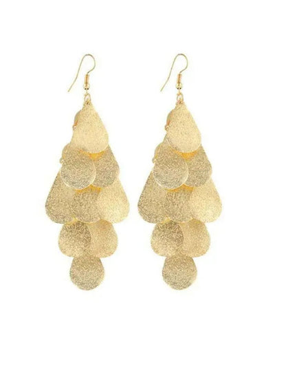 SALTY Pack of 2 Women Nightclub Exaggerated Tassel Frosted Disc Gold Earrings