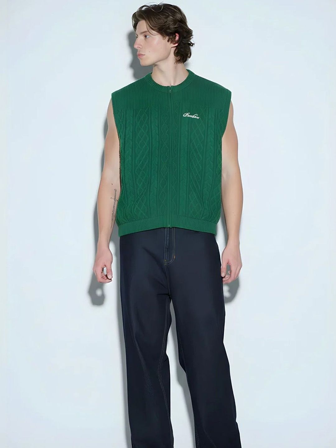 Alpine Moss Cable Knit Vest