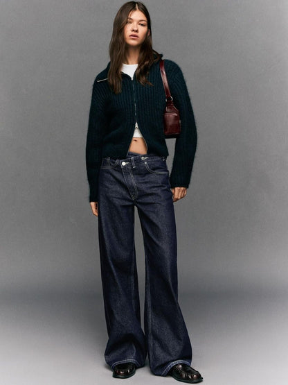 Wide-leg jeans with crossover waist
