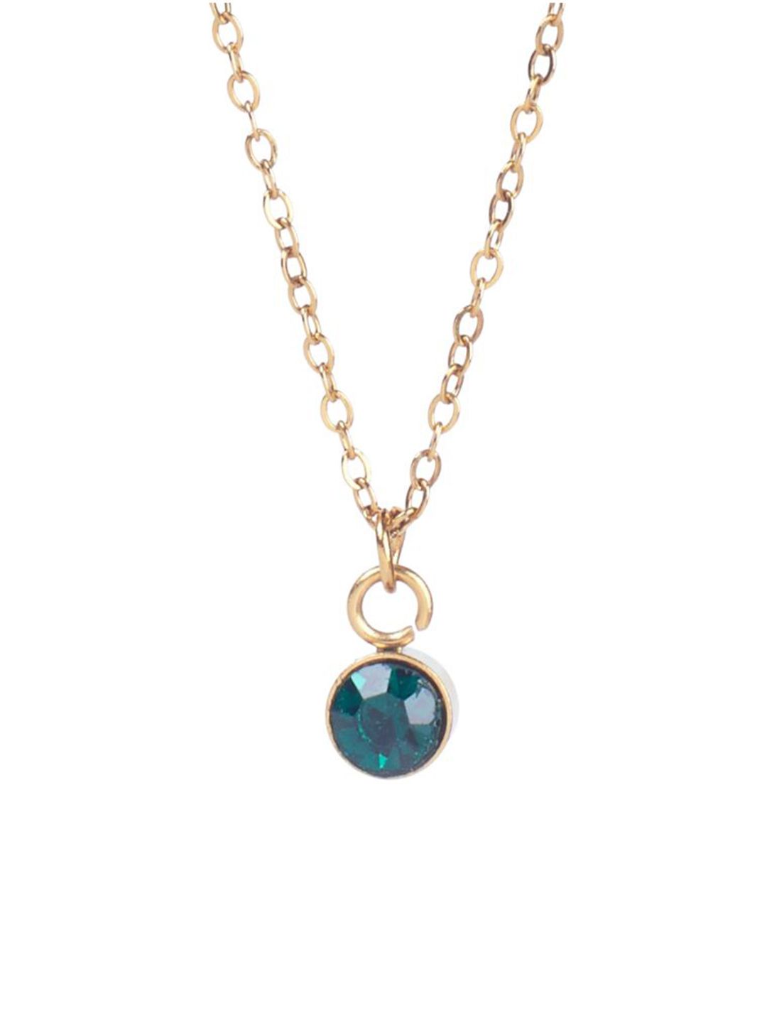 SALTY Crystal Stone Studded Aura Circular Shaped Pendant with Chain
