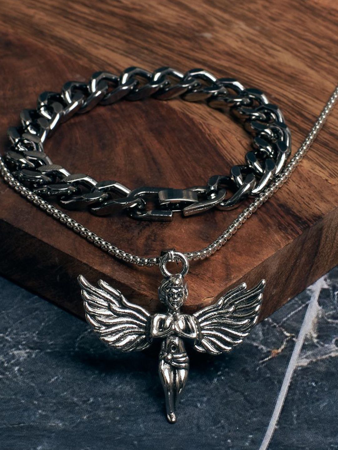 SALTY Guardian Wings Pendant & Chain Bracelet Jewellery Set