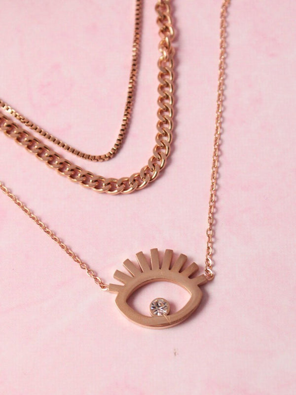 SALTY Stainless Steel Stone-Studded Layered Necklace