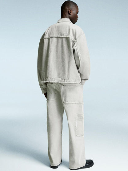 Men Relaxed Mid Rise Baggy Fit Fringing Cotton Cargo Jeans