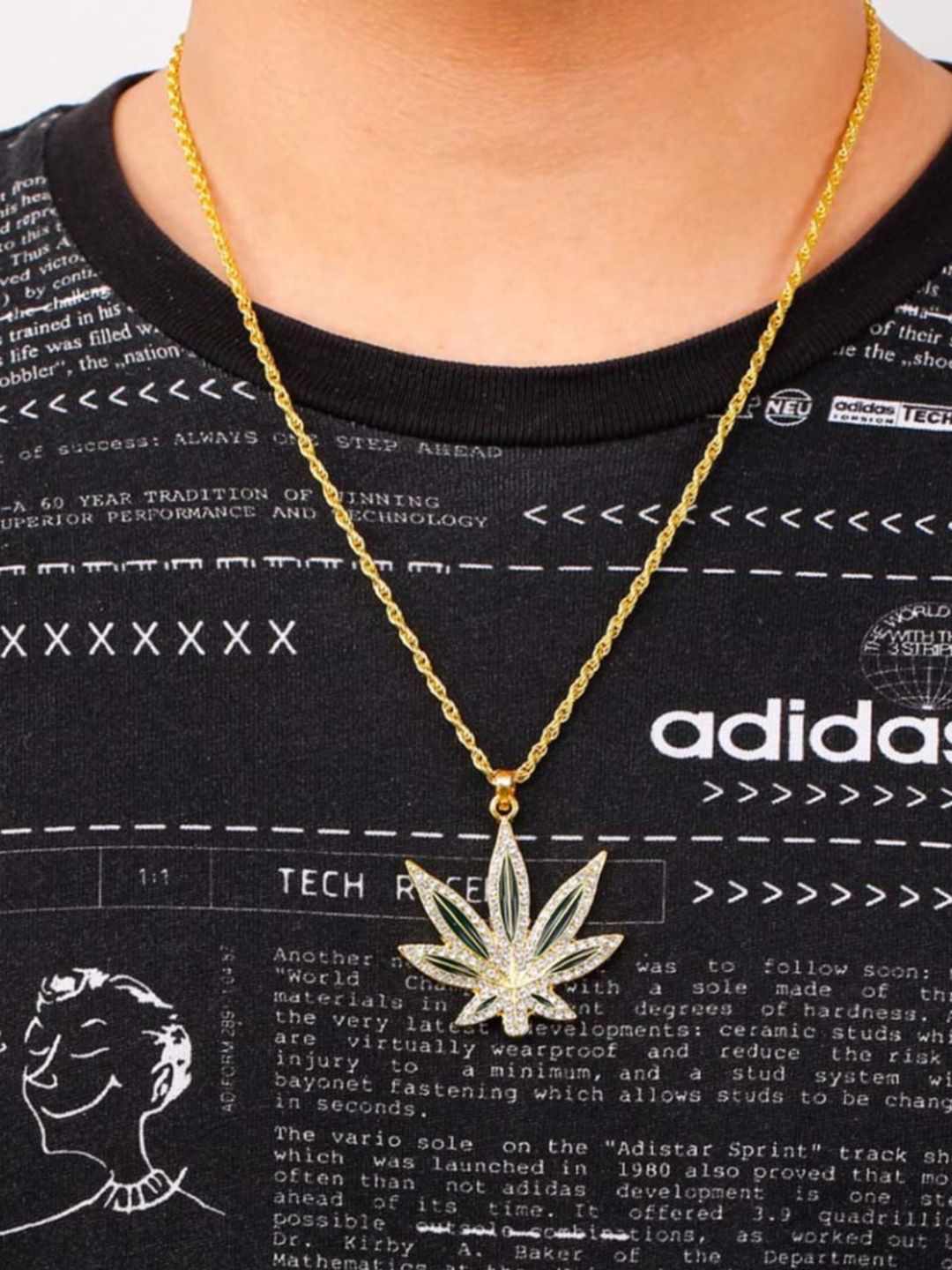 SALTY Cannabis Leaf Men Stainless Steel Contemporary Pendant with Chain