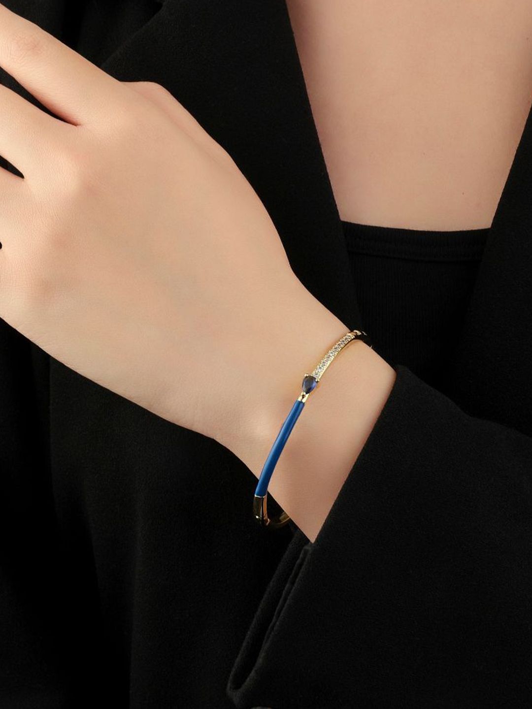 SALTY Gold-Plated Stone Studded Blossom Bangle-Style Bracelet