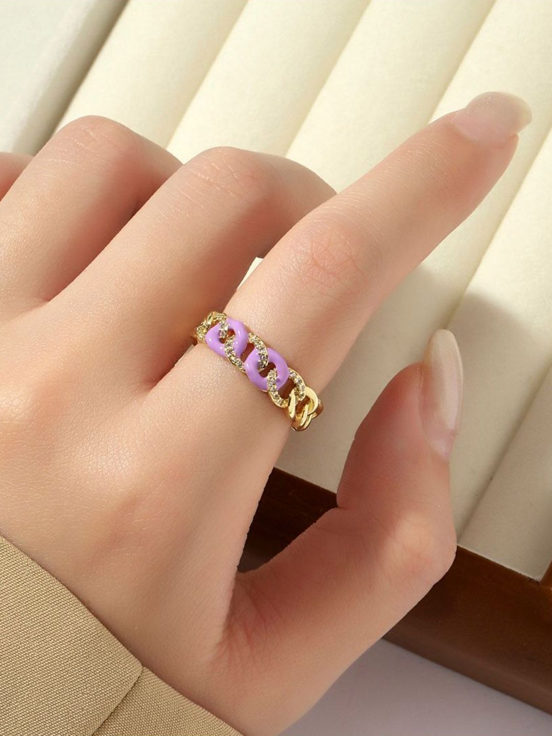 SALTY Stone-Studded Adjustable Finger Ring