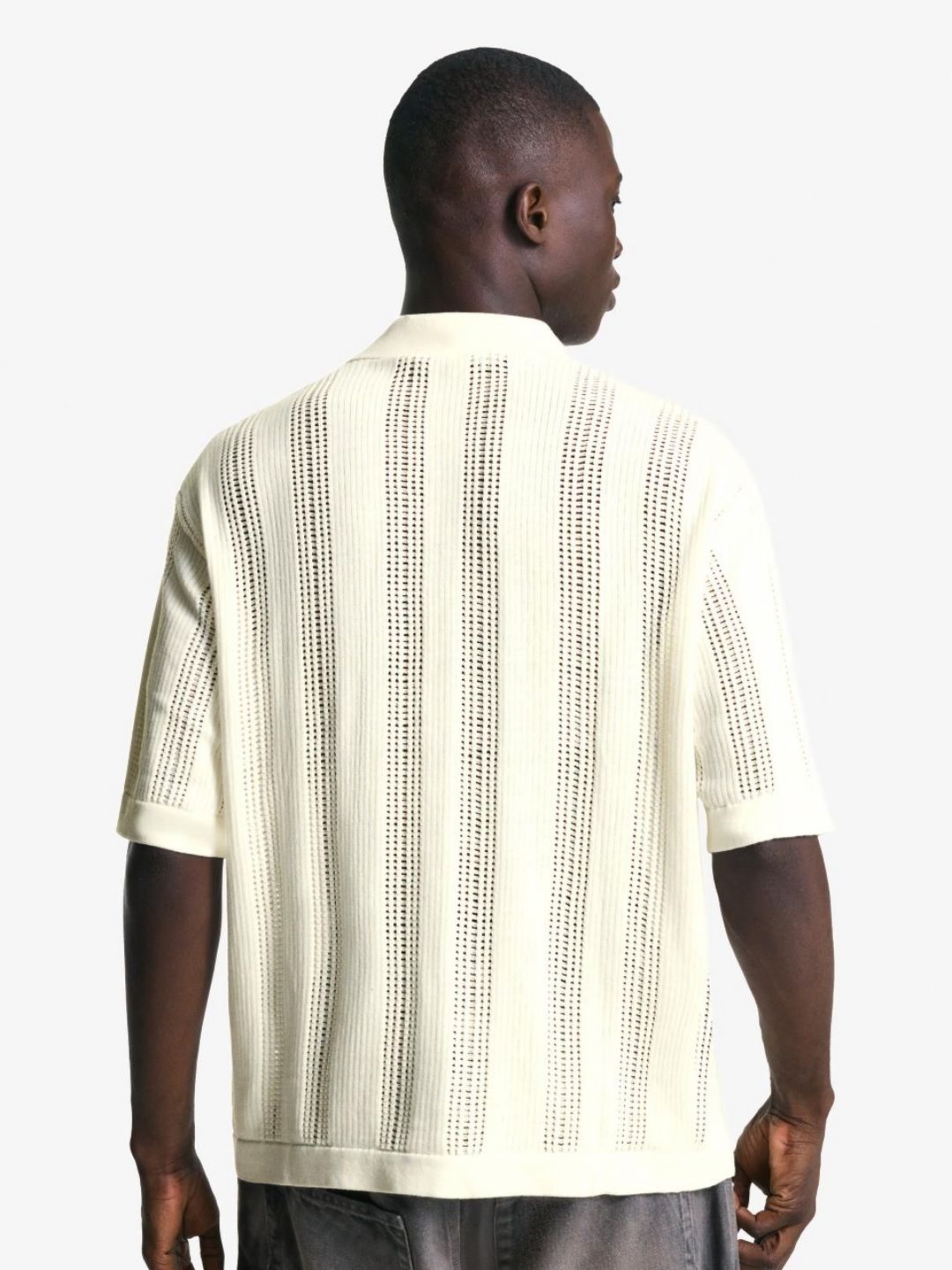 Textured openwork polo shirt