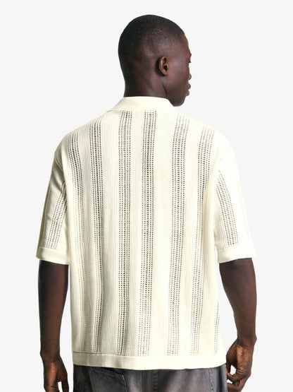 Textured openwork polo shirt