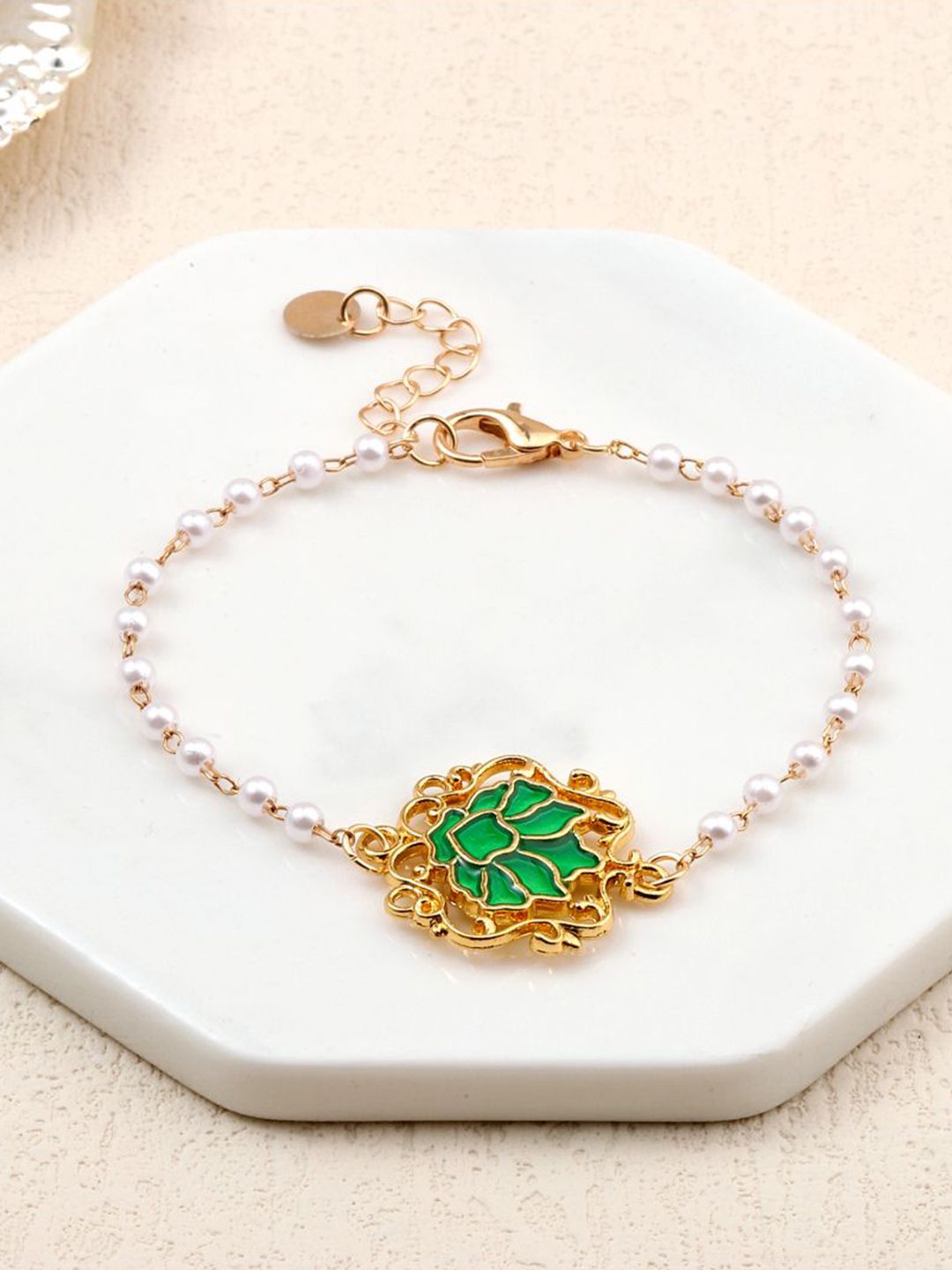 SALTY Serenity Lotus Charm Set Of 5 Artificial Beads Beaded Wraparound Bracelets