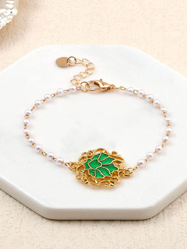 SALTY Serenity Lotus Charm Set Of 5 Artificial Beads Beaded Wraparound Bracelets