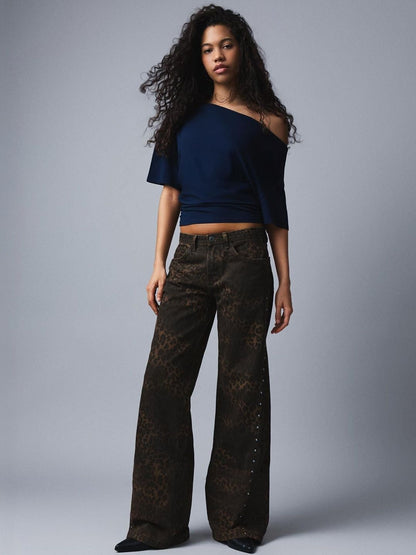 Asymmetric print short sleeve T-shirt