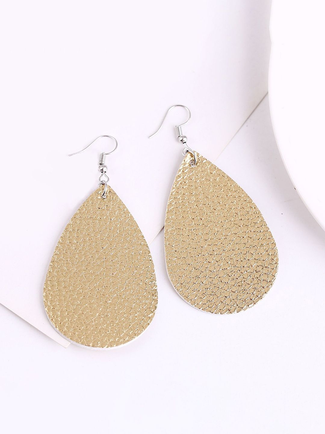 PU Silver Plated Oval Shaped Drop Earrings