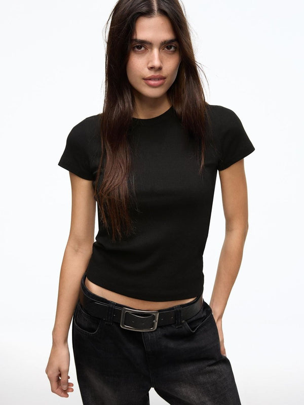 Basic rib short sleeve T-shirt