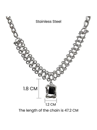 SALTY Stainless Steel Stone-Studded Textured Chain