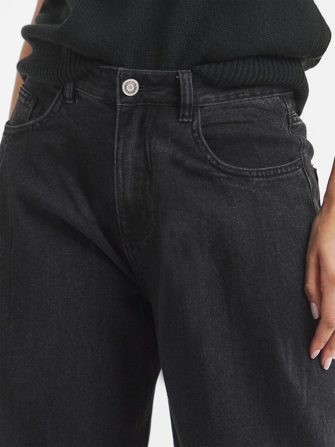 Women Wide Leg High-Rise Cotton Non Stretchable Jeans