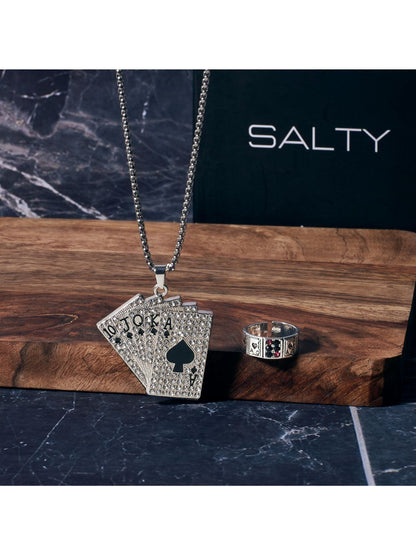 SALTY Pip Cards Chain & Fortunes Card Ring Combo Jewellery Set