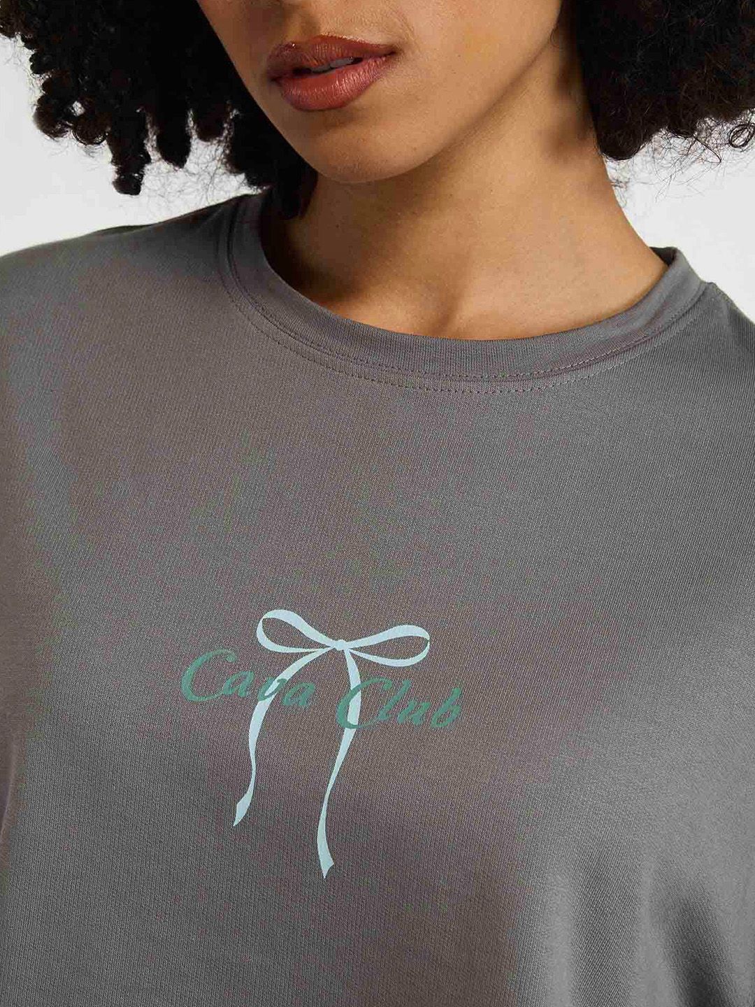 Women Grey-Blue Pilates Core Cropped Cotton Boxy Tee