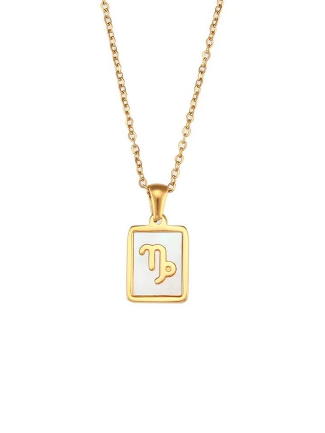 SALTY Gold & White Sign of the Stars Zodiac Capricorn Pendant With Chain