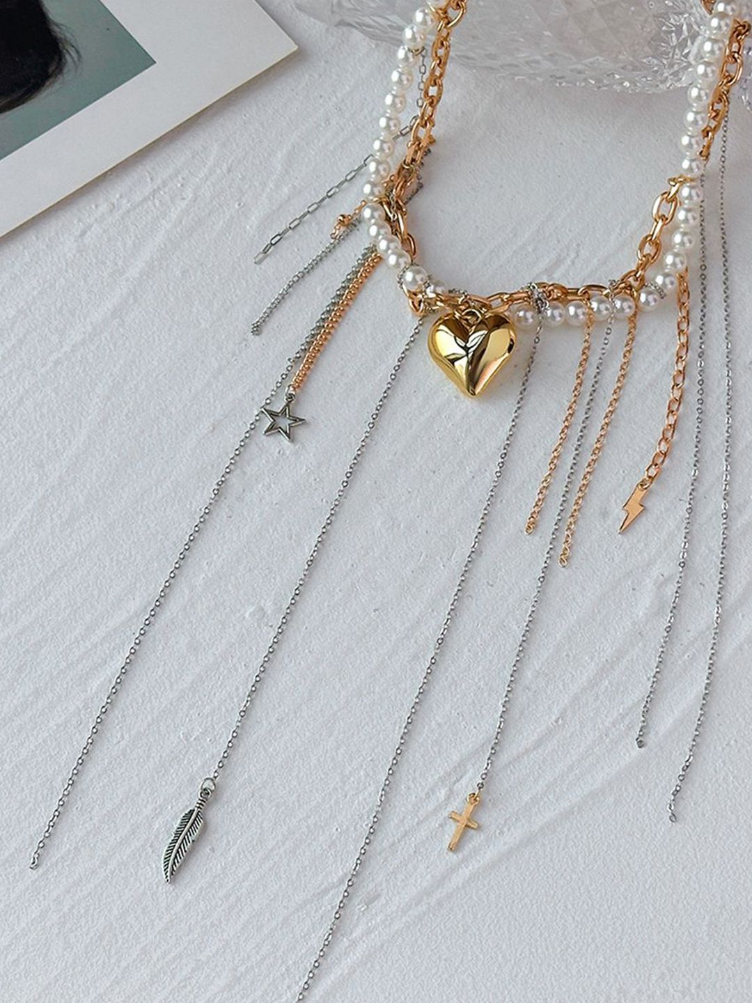 Silver-Plated Pearls Beaded Tasselled Statement Necklace