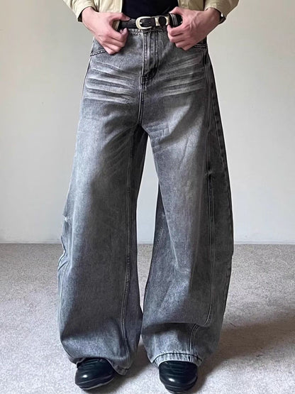 Men Wide Leg Mid-Rise Light Fade Jeans