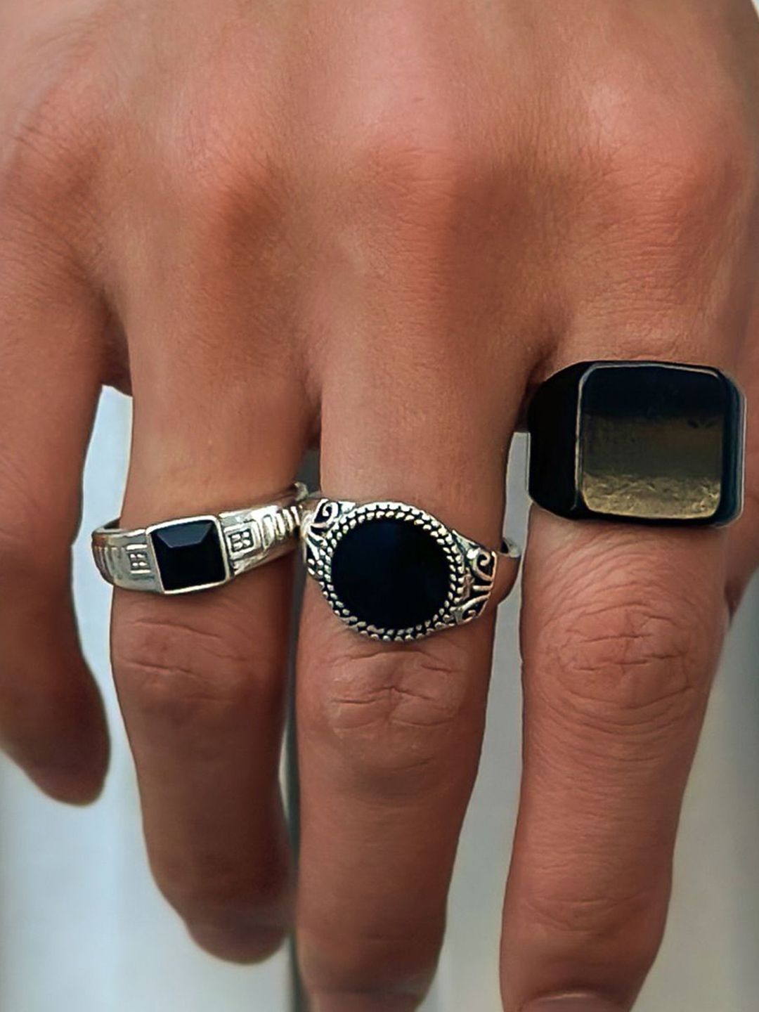 Set Of 3 Silver-Plated  Adjustable Finger Ring