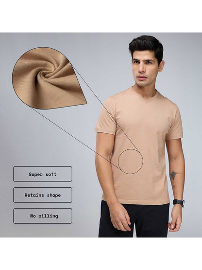 Beige Supima V - Neck T-Shirt
