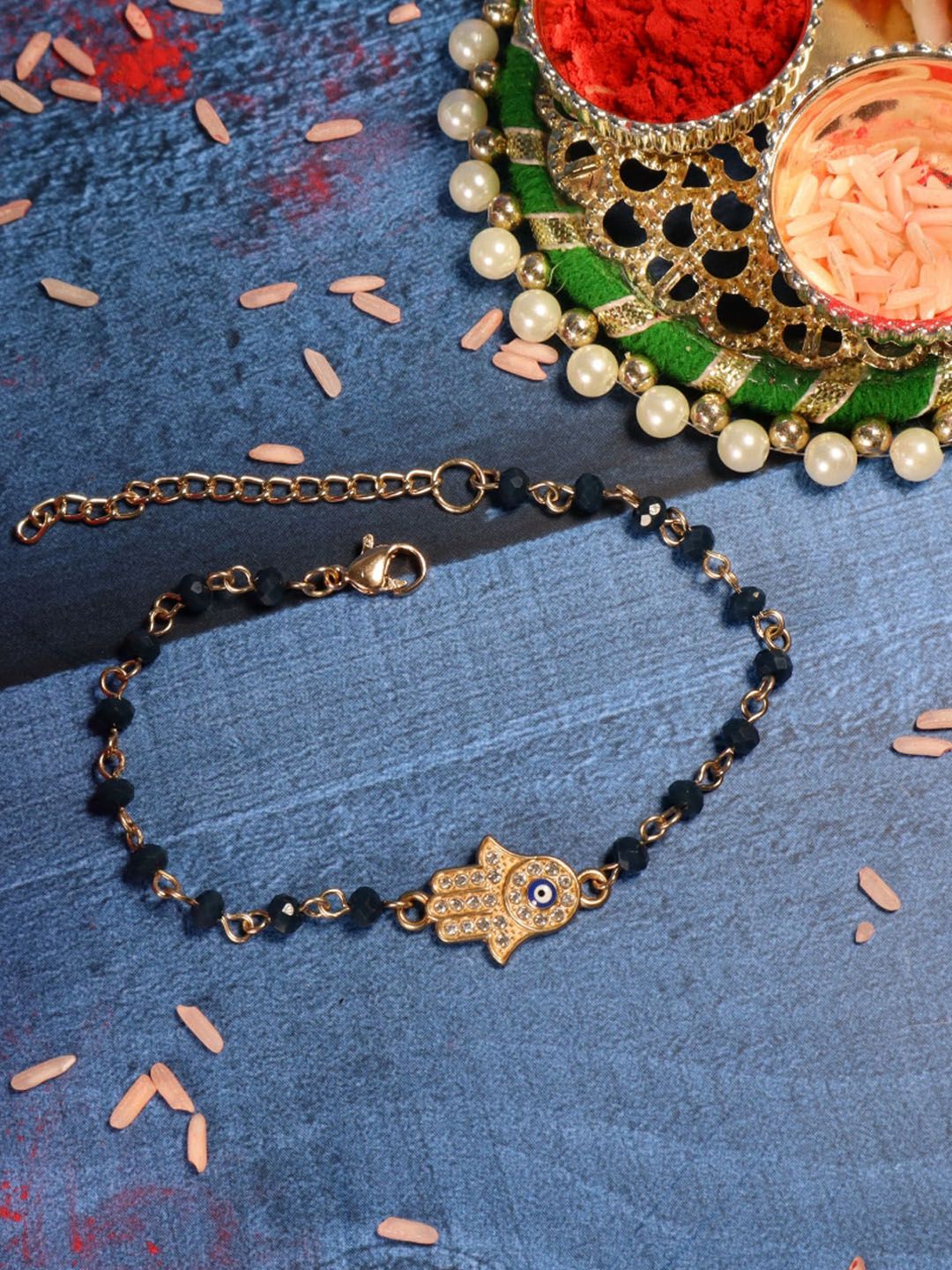 SALTY Evil Eye Hamsa Beaded & Studded Rakhi