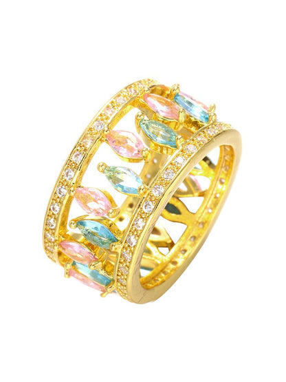 SALTY Set of 2 Gold-Plated Crystals-Studded Baguette Ring