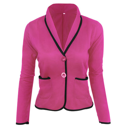 Solid Slim-Fit Blazer with Contrast Piping and Shawl Lapel