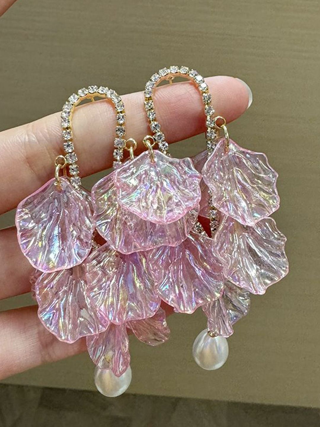 Gold Plated Pearls beaded Contemporary Drop Earrings
