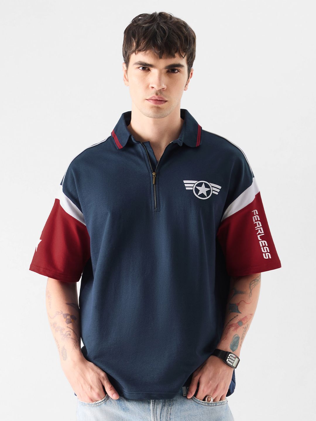 Men Oversized Captain America Navy Blue Tshirts
