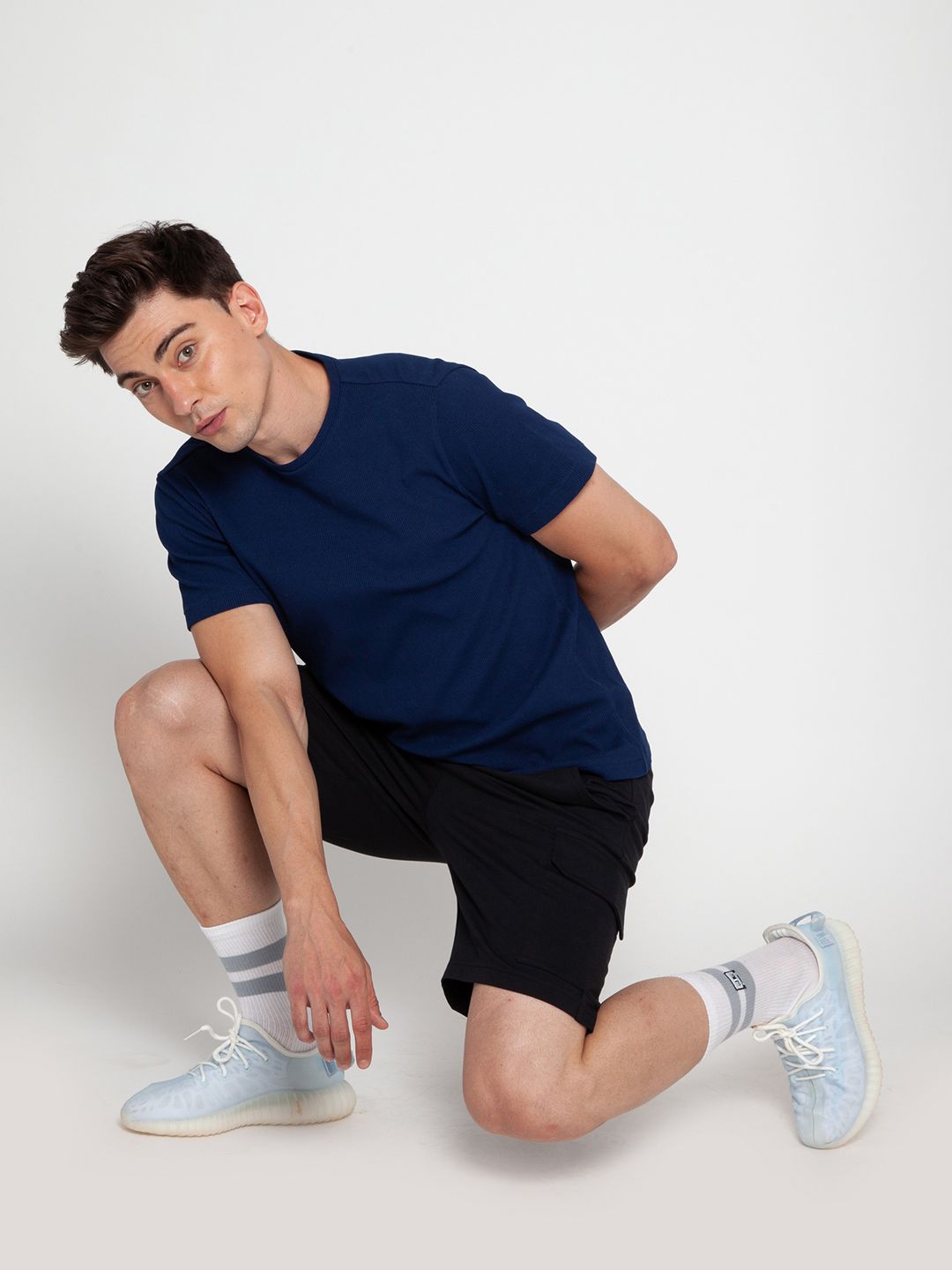Navy Ribbed Round Neck Tee
