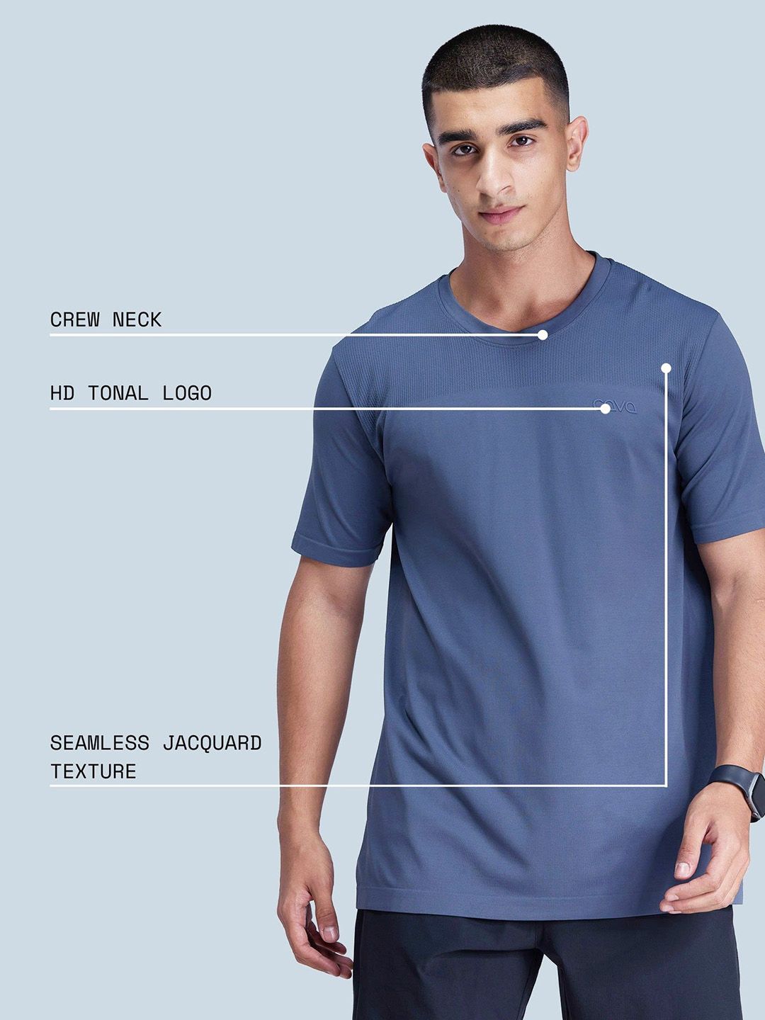 Men Extended Sleeves Ash Pulse Seamless T-shirt