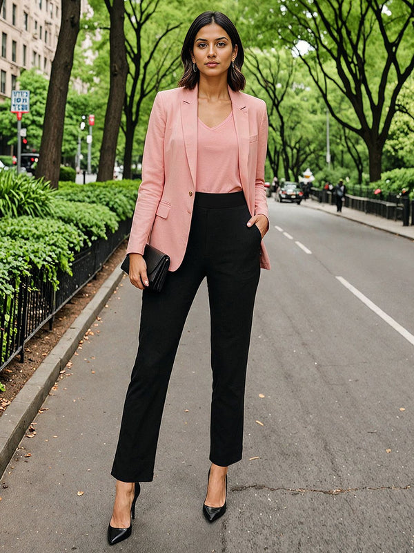 Women Relaxed Straight Leg Straight Fit High-Rise Wrinkle Free Trousers