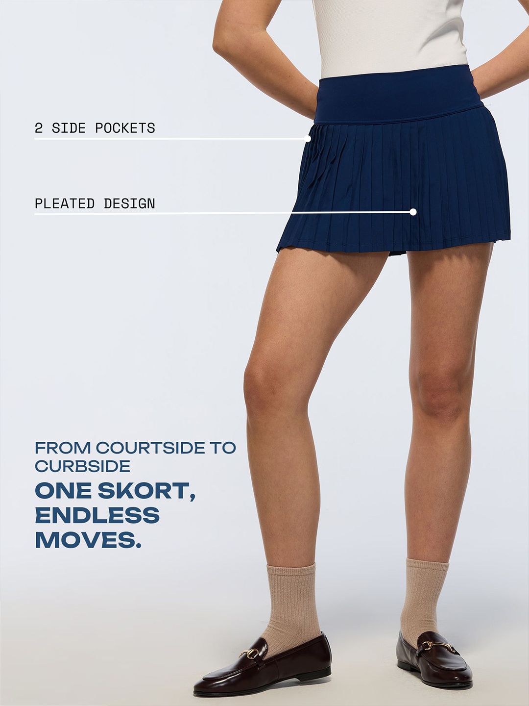 Navy Plie Pleated Skort