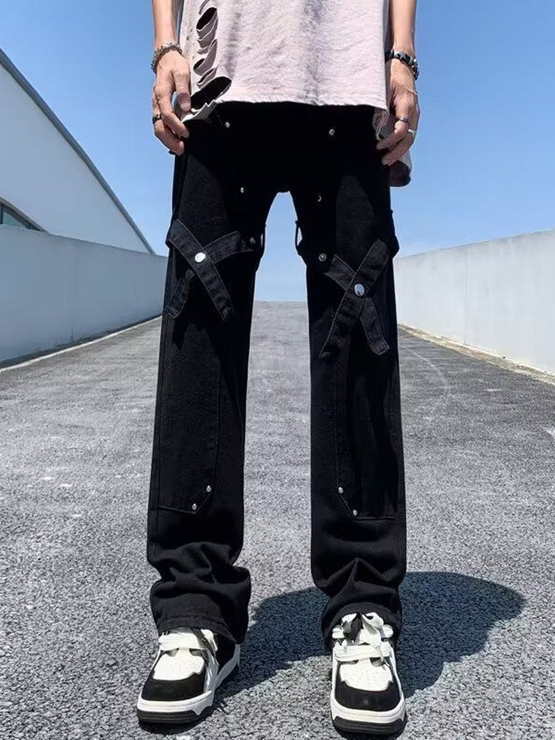 Men Wide Leg Mid-Rise Dark Jeans