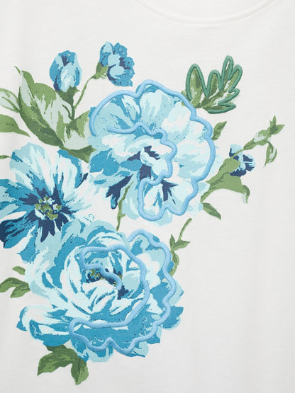 Women Floral Printed Drop-Shoulder Sleeves Pure Cotton T-shirt