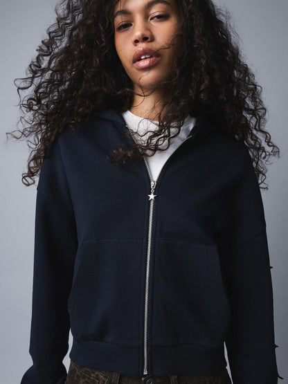 Embroidered zip-up hoody hoody hoodie