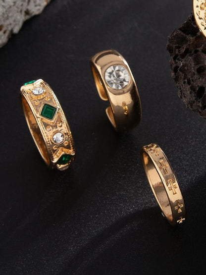 Men Set Of 3 Gold-Plated Artificial Stones Studded Finger Rings